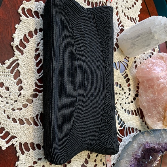 Vintage Black Cordé Clutch Evening Bag - Picture 2 of 6